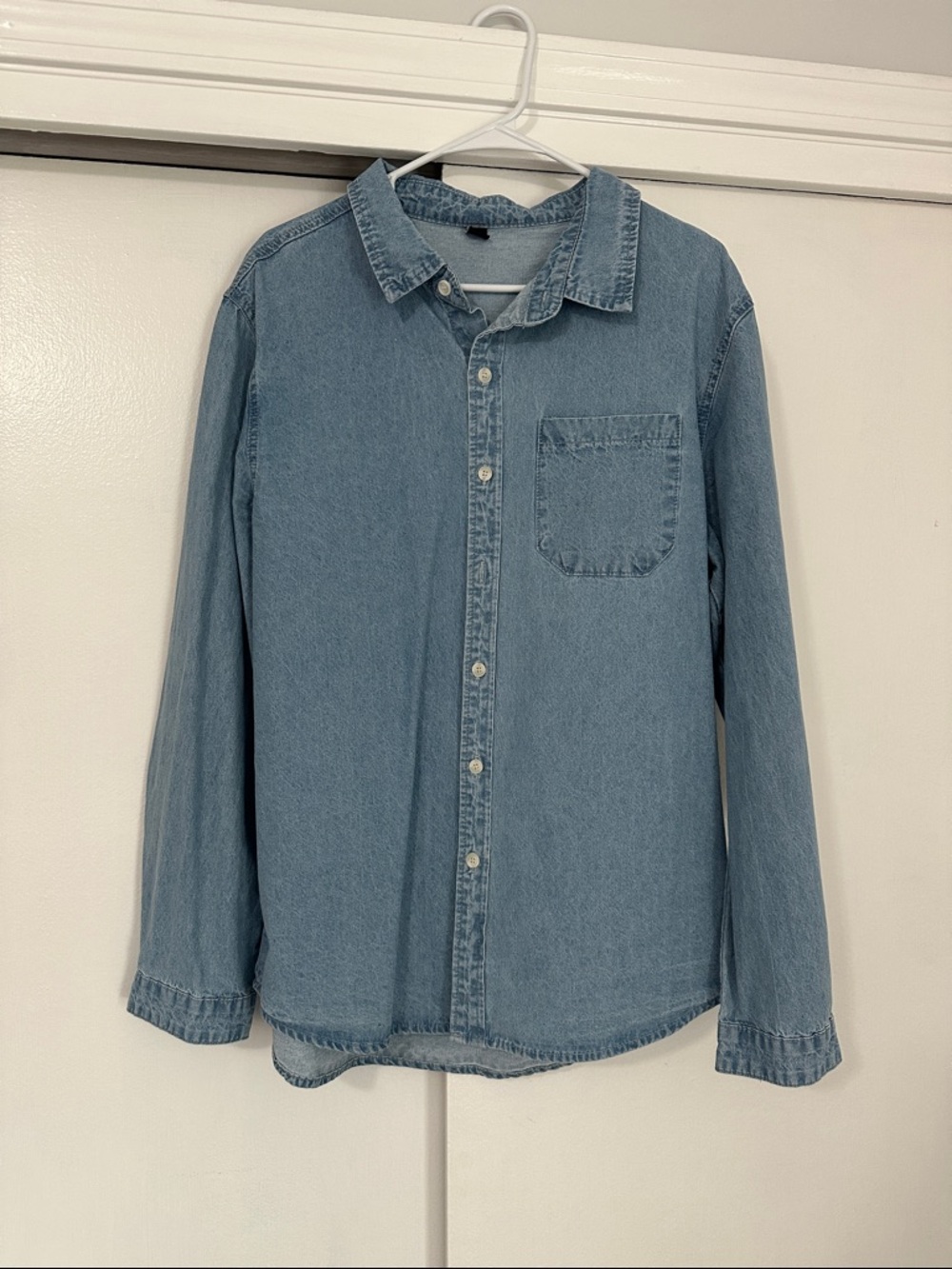 SHEIN Light Blue Denim Button-Down Shirt